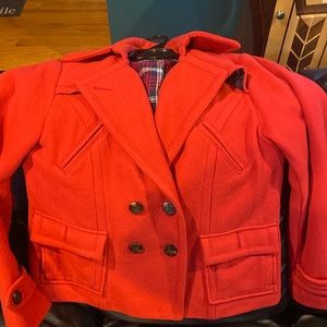 Red wool and polyester pea coat.